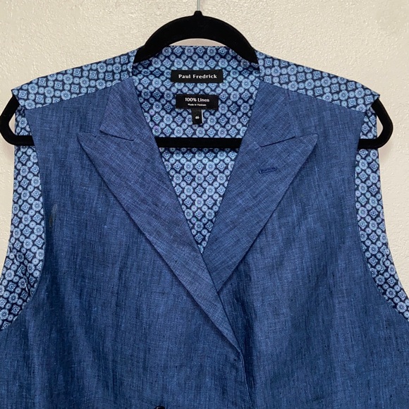 Paul Frederick Men's Blue 100% linen double breasted notch, lapel Vest 3633 - Picture 2 of 8